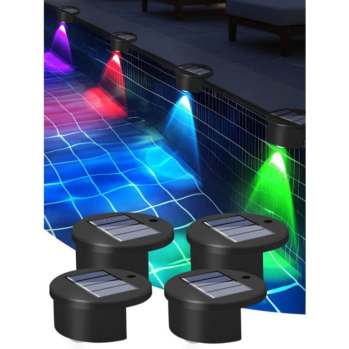 Lot De 4 Lampes Solaires Pour Terrasses Et Piscines Lampes Solaires LED Pour Piscines Hors-sol Lampes Solaires RVB Extérieures
