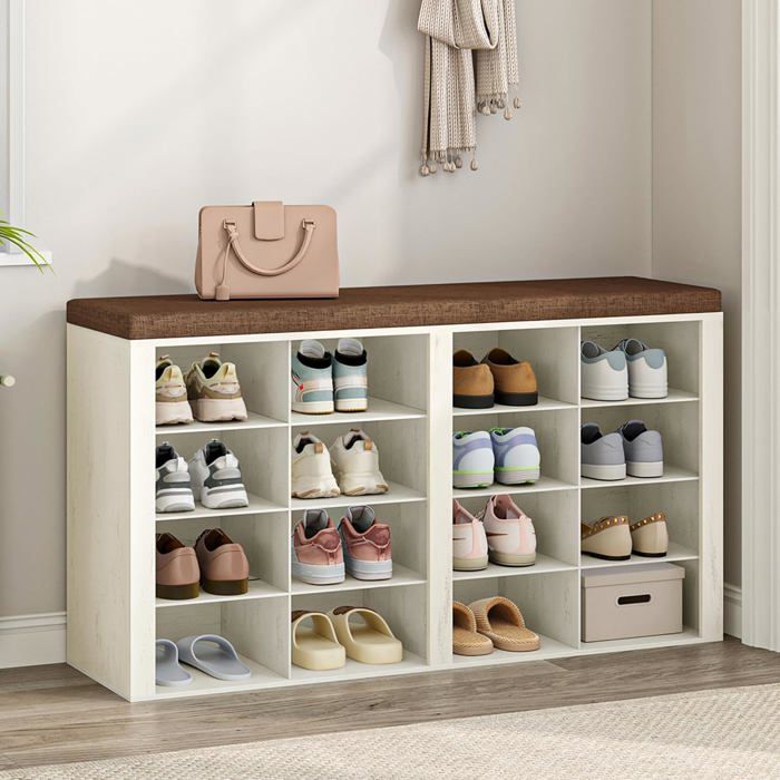 Banc à Chaussures Support à Chaussures avec Siège Banc avec Rangement Coussin 16 Compartimentspour SalonCouloirChambre