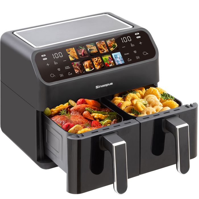 Friteuse sans huile Sinaopus 901Pro – Air Fryer 9L double cuves – Écran couleur – 10 programmes – 2000W – Recettes inclus - Sinaopus