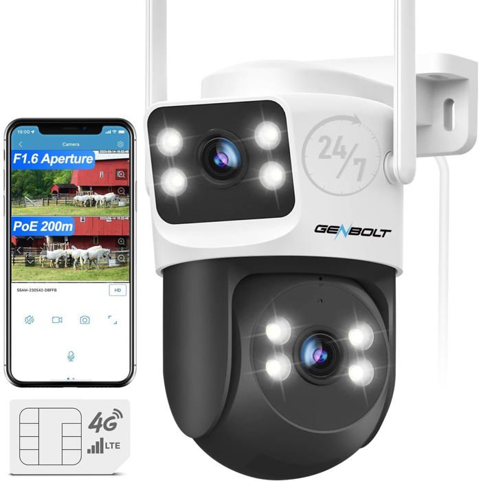 GENBOLT 4G LTE Caméra Surveillance Extérieure avec Carte Sim, Double — free download