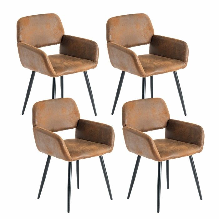 URBAN MEUBLE - Lot de 4 - Chaises de salle à manger - Tissu marron - Pieds noirs - Style industriel - Vintage URBAN MEUBLE - Lot de 4 - Chaises de salle à manger - Tissu marron - Pieds noirs - Style industriel - Vintage