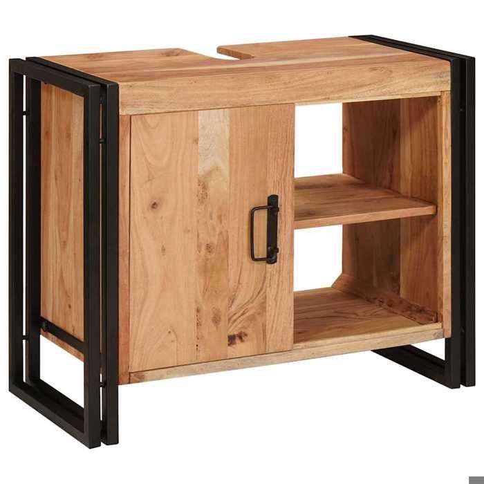 Marron Meuble sous-vasque de bain - SARAZYJ - Armoire de bain - Bois dacacia massif et fer LL1150