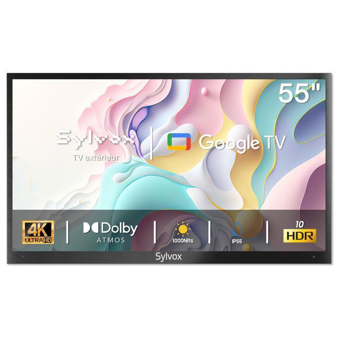 SYLVOX Deck pro 2.0-TV Extérieur 55”(139cm)-Google TV-Luminosité 1000Nits-Dolby Atmos-IP55 Étanche-Wi-FIDVB-T2/S2Google Assistant
