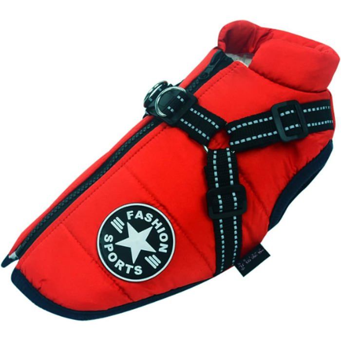 Meilleurs prix pour Manteau imperméable pour chien - VETOBIOL - Harnais intégré - Réfléchissant - Coupe-vent - Rouge - Taille M