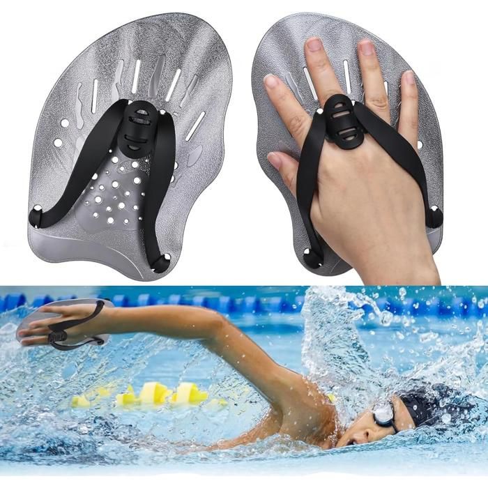 Pagaies De Natation – 1 Paire Plaquettes Mains Avec Sangles Réglables, Pour Entraînement Musculaire Et Technique De Nage