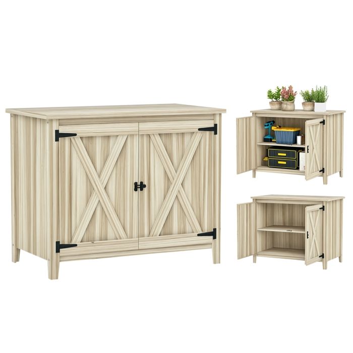 Armoire de jardin en bois - Outsunny - avec étagères et double portes - 110 x 60 x 885 cm - effet bois naturel