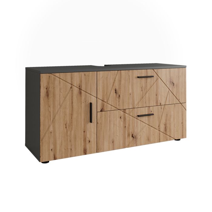 Meuble sous vasque Irma 120.1x60.6cm avec 2 tiroirs et 1 porte Anthracite/Chêne de force doré Vicco 54779