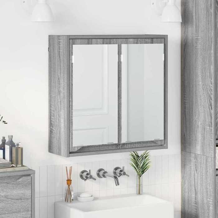 Meuble WC Gris - Armoire Miroir de salle de bain - Gris Sonoma 60x20x60 cm A1704