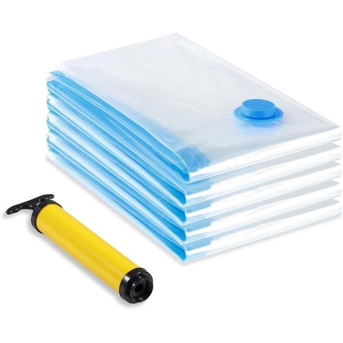 Sac Rangement Sous Vide Aspirateur Lot de 5 (60 x 80cm) Sac Vetement Reutilisable Housse de Rangement avec Pompe Manuelle