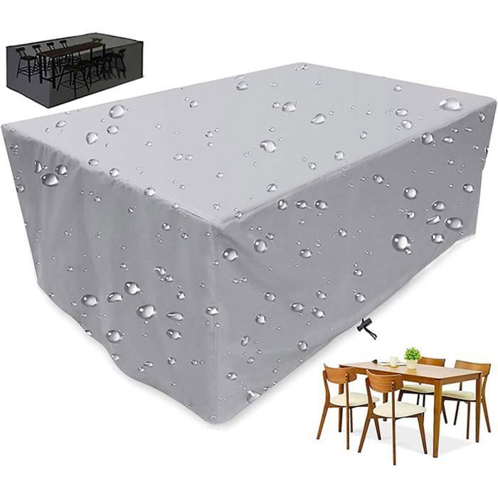 Bâche de Protection Table Jardin - - 255x130x80cm - 420D Oxford - Anti-UV - Gris Clair HOUSSE POUR MEUBLES DE JARDIN
