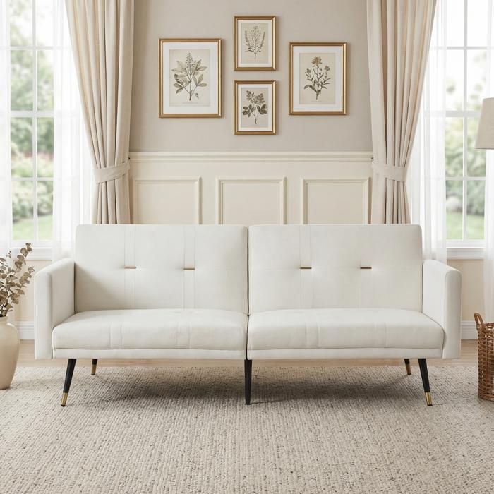 Canapé convertible - KOMHTOM - Canapé convertible 2 en 1 - Velours beige - Réglable 5 positions - 164x89x70 cm Canapé convertible - KOMHTOM - Canapé convertible 2 en 1 - Velours beige - Réglable 5 positions - 164x89x70 cm
