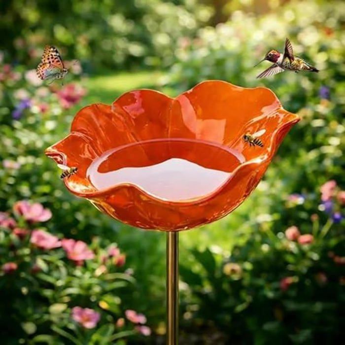Bain dOiseaux Extérieur Orange Vasque Jardin sur Pied Abreuvoir Oiseaux Mangeoire Décorative Terrasse Jardin