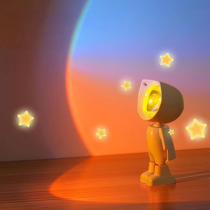 Lampe Projecteur Coucher de Sunset en Forme astronaute Lampe Coucher de Soleil avec USB Rotation à 360° 1 Couleur VEILLEUSE
