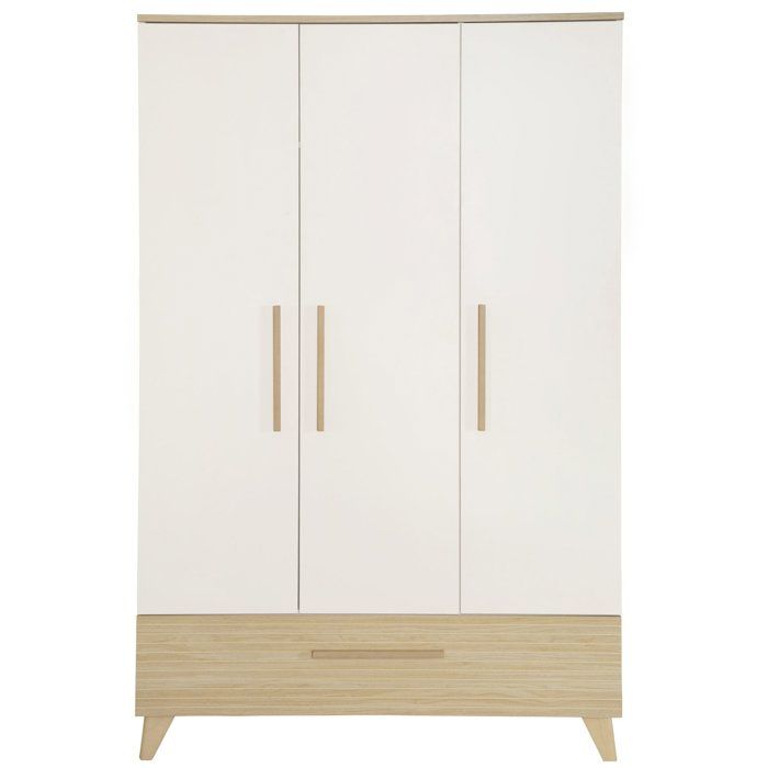 Armoire enfant 3 portes - ROBA - Theo - Bois massif - Blanc / Chêne - 3 portes - H 190 cm