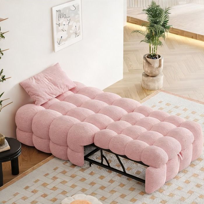 Sommier banquette convertible teddy warm pink 2-en-1 couchage dappoint une place sans matelas 183x76 cm