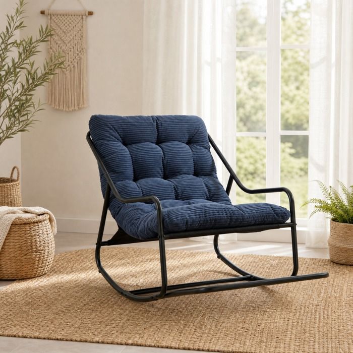 Fauteuil à bascule de relaxation avec coussin épais - BEAUNIV - acier intérieur extérieur bleu marine