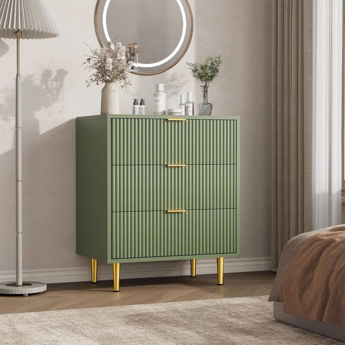 Chiffonnier 5 Tiroirs en Bois Façade Rainurée Armoire de Rangement Autoportante avec Poignées Métal pour Salon et Bureau