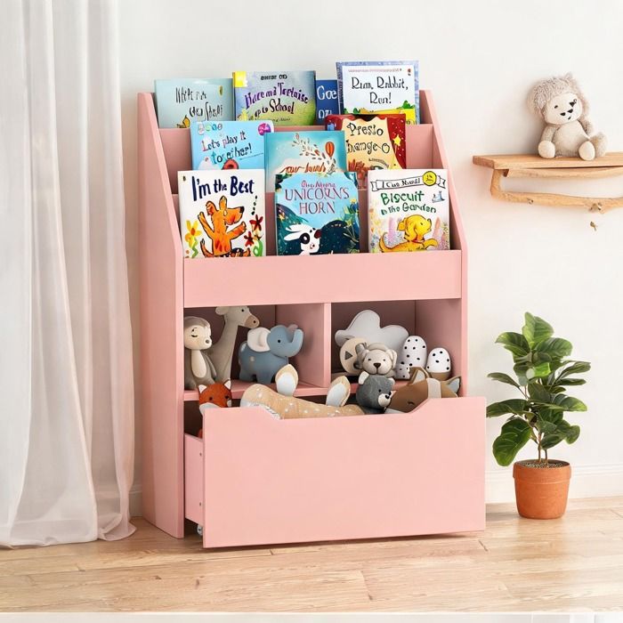 Kids Storage combining 23.6 x 11.8 x 35.4 in and Rose MDF with Bibliothèque enfant 3 étagères 2 niches tiroir bois