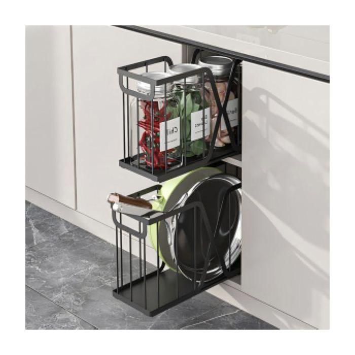 Lot de 2 étagères sous‑évier acier carbone amovible multi‑niveaux tiroir cuisine comptoir‑rangement divers noir