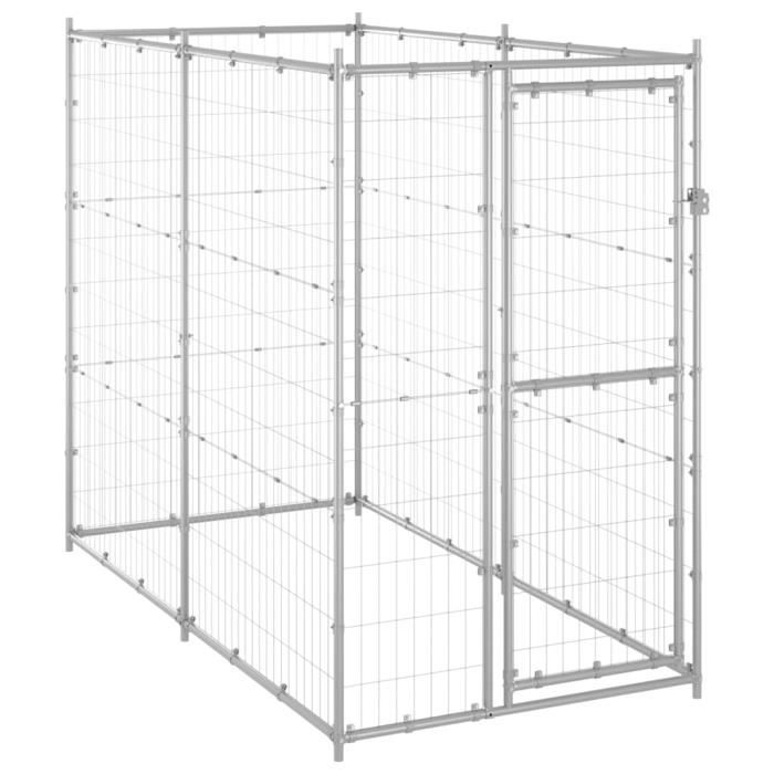 Chenil pour chiens - Acier galvanisé - 110x220x180 cm - Parois en maille - Système de verrouillage à loquet