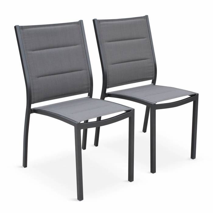 Lot de 2 chaises - Chicago / Odenton Anthracite - En aluminium anthracite et textilène gris taupe. empilables Lot de 2 chaises - Chicago / Odenton Anthracite - En aluminium anthracite et textilène gris taupe. empilables