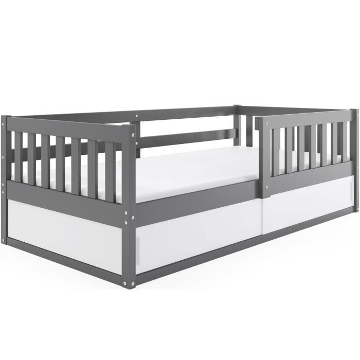 Lit Enfant Voiture De Course - Cadre MDF Bleu, Lattes Bois - Pour Matelas 90x200 Cm - Sécurité Avec Garde-corps