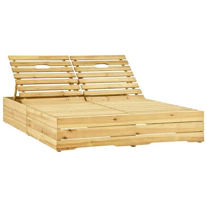 Transat chaise longue bain de soleil lit de jardin terrasse meuble d exterieur double 198 x 135 x (30 75) cm bois de pin