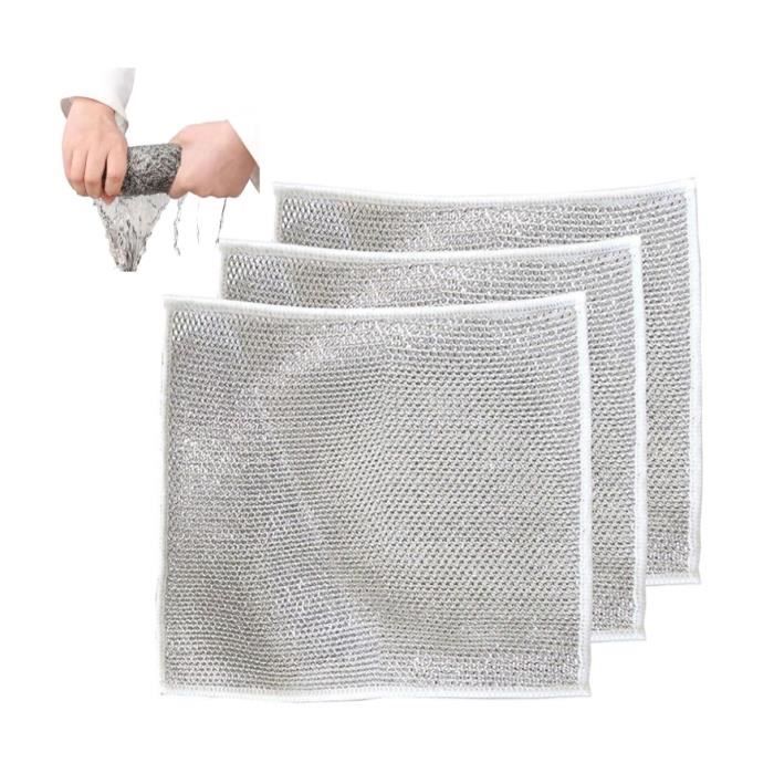 Lot De 20 Chiffons Grattants Pour Lave-vaisselle - Double Couche Maille Métallique Argentée - 20x20 Cm - Sans Rayure