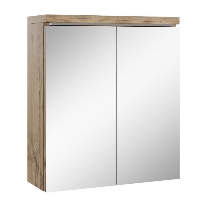 meuble à miroir toledo 60x60 cm - badplaats - chêne châtaigne - armoire miroir
