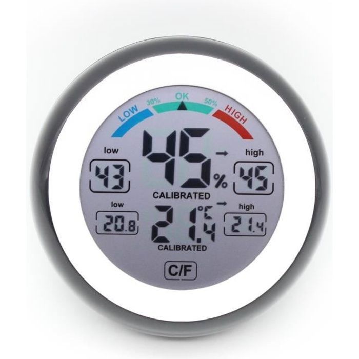 Thermometre Interieur Hygrometre Rond Sans Fil electronique Temperature Humidimètre Station Meteo Numerique Affichage LCD