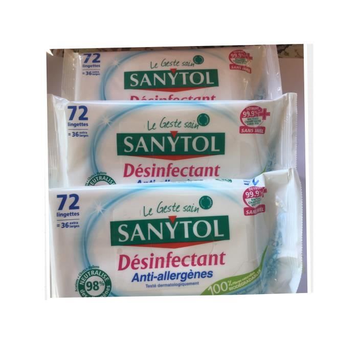 Sanytol lingette désinfectant anti -allergènes 72 lingette extra large lot  de 3 - Cdiscount Maison