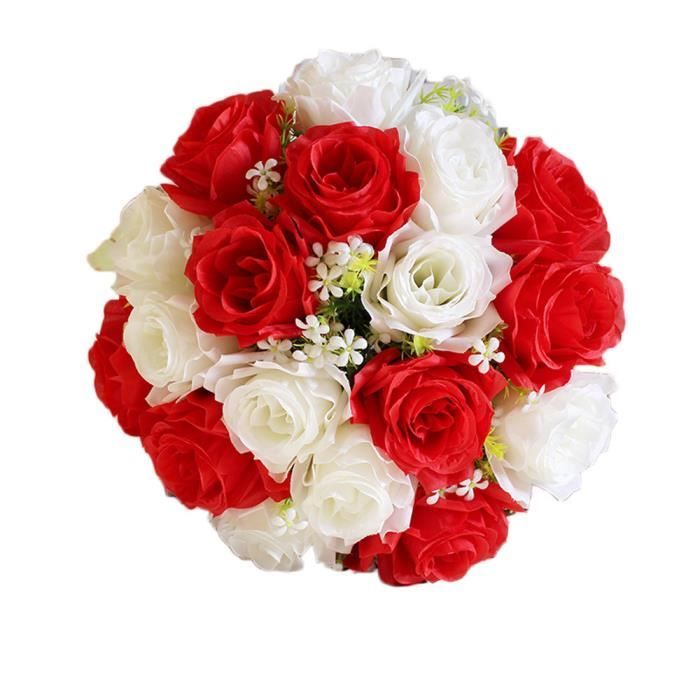 18Head soie artificielle roses fleurs nuptiale Bouquet Rose maison mariage  décor rouge - Cdiscount Maison