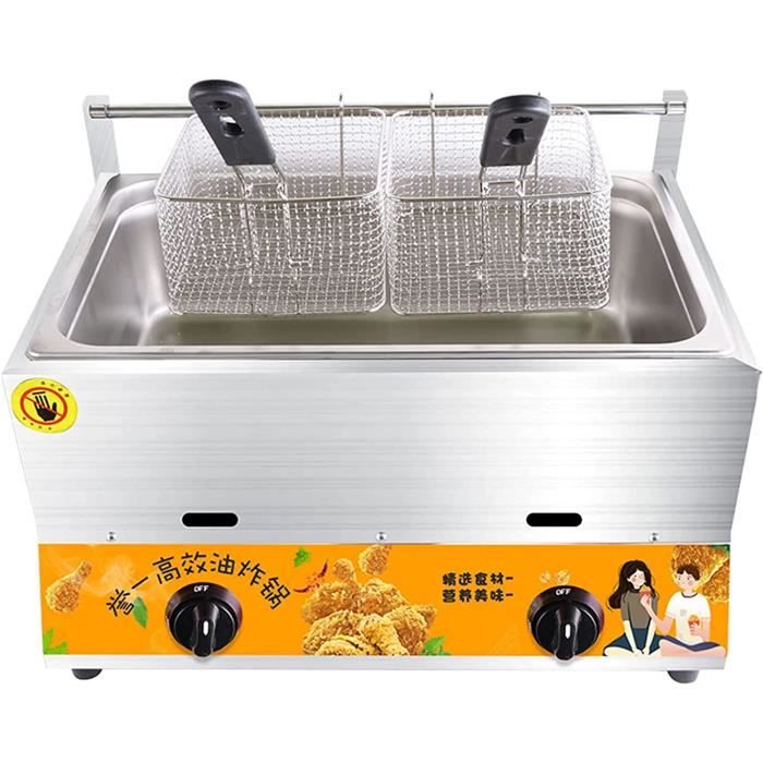 Friteuse à Gaz Professionnelle 20L | Double Bac Acier Inoxydable | Puissance Réglable | Pour Restaurant Et Street Food