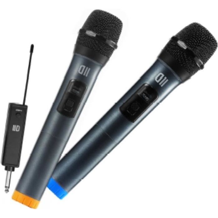 D2 Pack 2 microphone dynamique DII sans fil avec écrans Omnidirectionnel récepteur rechargeable, jack 6.35mm pack de 2pcs Noir