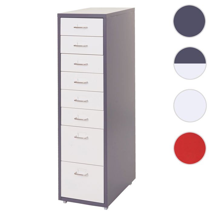 Roll container Boston T851 110x28x41cm 8 tiroirs ~ gris foncé blanc