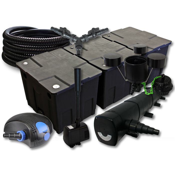 SunSun Kit complet: CBF-350C Filtre de bassin jusquà 90000 L CTF-12000 pompe 12000l/h 100W CUV-272 lampe uv 72W 25m Tuyau 25mm