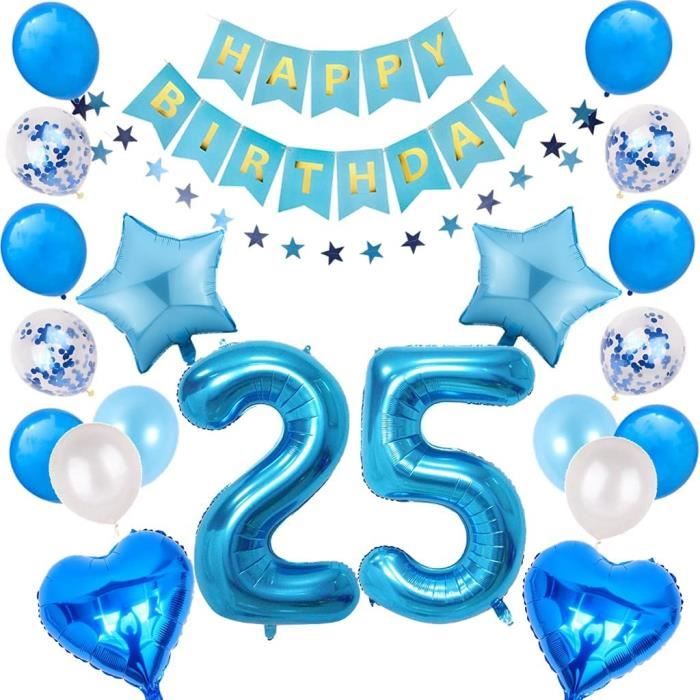 Kit Déco Anniversaire Garçon - Bannière Happy Birthday + Ballons Étoiles + Guirlande - Thème Bleu Et Blanc