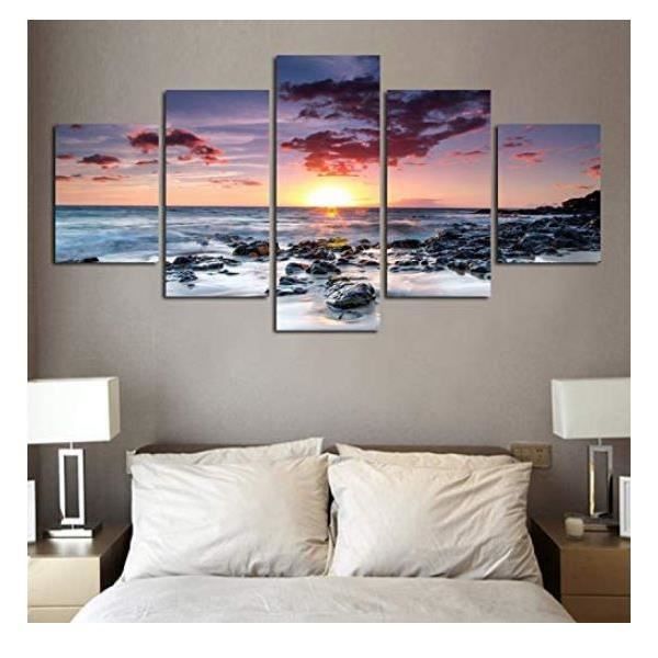 Deco Cadre Salon Plage Sable Oiseaux Moderne Impression sur