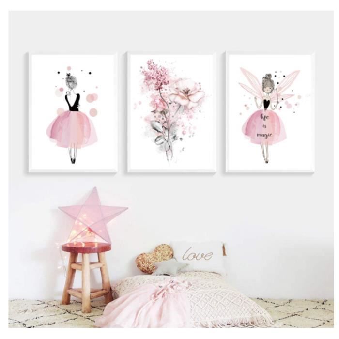 Tableau Chambre Bébé Fille 3x30x40cm - Affiches Fleurs Roses Phrases Positives