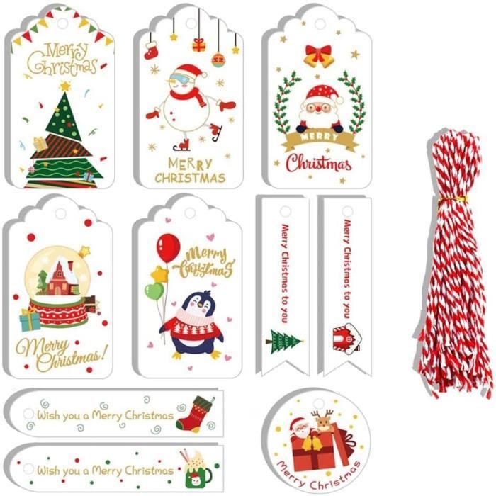 120 étiquettes Cadeaux Noël Kraft - Corde Incluse - Motifs Sapin, Flocon - Déco Sapin DIY
