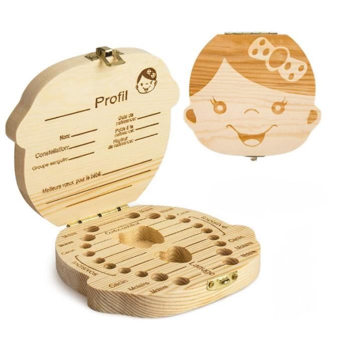 Boîte à Dents De Lait En Bois - Boîte Souvenir Enfant Avec Accessoires - Cadeau Naissance Bébé