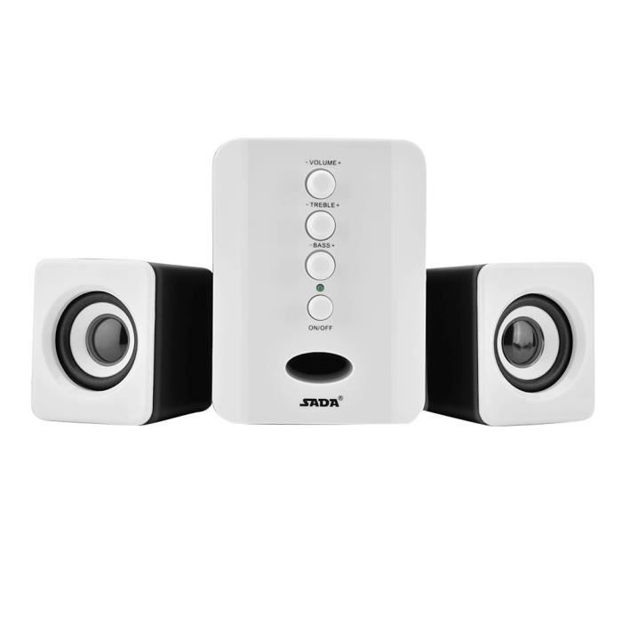 ASHATA Mini Haut-parleurs USB Blanc Multimedia Mini USB 2.1 Haut-parleurs combin/és c/âbl/és Bass Music Player Subwoofer Haut-parleurs avec Alimentation USB de 3,5 mm pour Ordinateur de Bureau