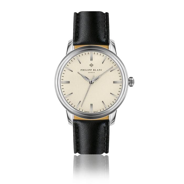 Montre cuir Philipp Blanc Zurich - white/black - 40 mm