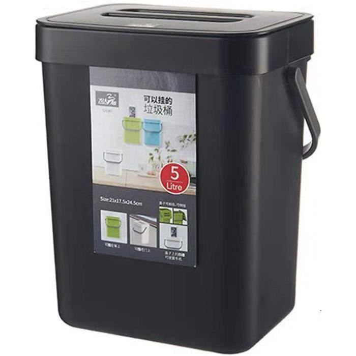 Stonespace Poubelle Compost Cuisine 5L – Suspendue, Avec Couvercle, Anti-Odeurs & Mouches, Pour Évier, Comptoir Ou Mur (Noir)