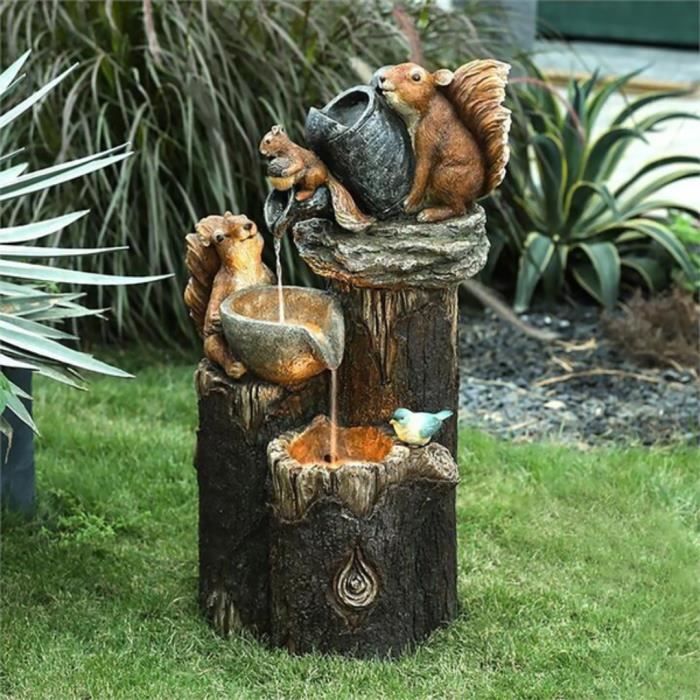 Écureuil - Statue créative'animaux de jardin, fontaine'eau'écureuil à lumière solaire, sculpture'eau légère p