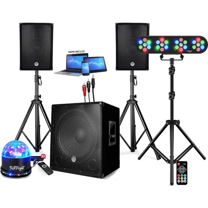 Pack DJ Completo – Ampli 3000W + 2 Altoparlanti Passivi 2x2000W, Mixer USB Bluetooth, Luci LED Multieffetto, Per Matrimoni E Feste