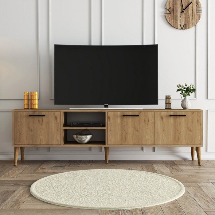 Meuble TV - EXXEN - Chêne - 180 x 53 x 35 cm