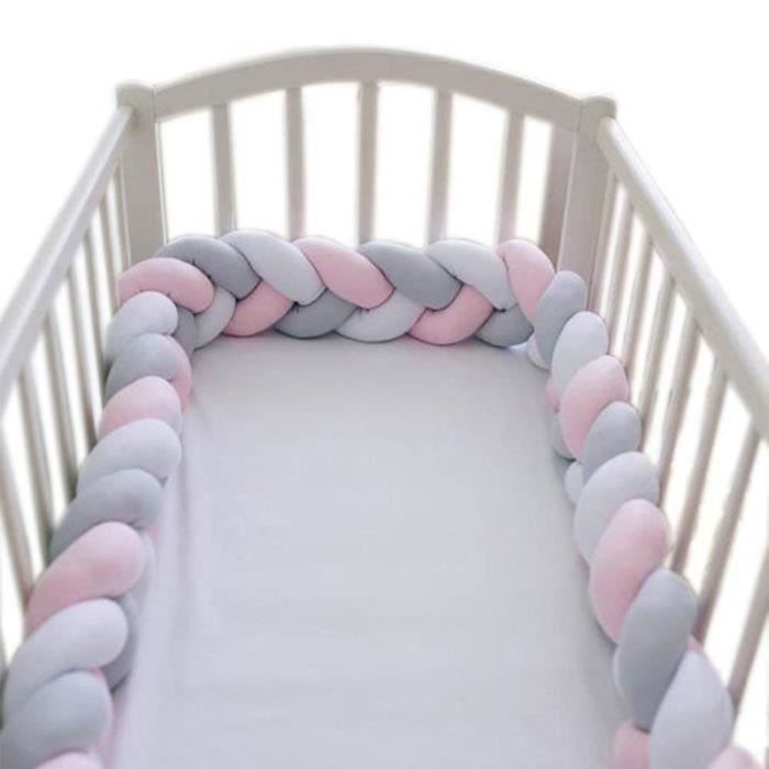 Tour de Lit Bébé Coussin Serpent Coussin Tressé Pare-chocs Velours Tour Velours Protection bébé sécurité Fait à Main Doux et Souple Blanc + gris + rose clair + vert clair 