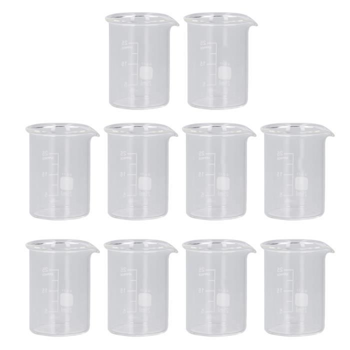 10 Béchers En Verre Borosilicate 25 Ml - Échelle Graduée Pour Laboratoire Ou Cuisine