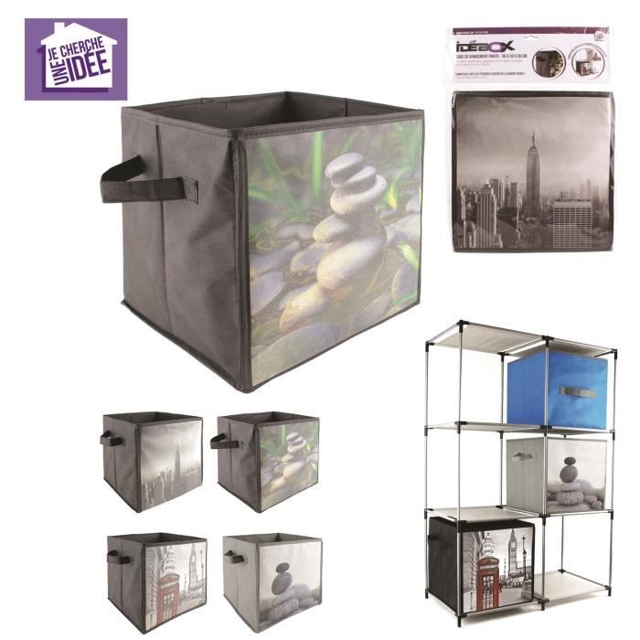 Biblioth/èque cubes 4 compartiments, gris rangement ch/êne clair